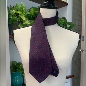 Polo Ralph Lauren 100% silk tie Handmade in USA Navy Red Diamond Pattern EUC 57"